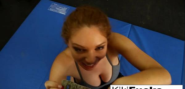  Kiki Daire stretches in yoga then stretches her mouth around the dick